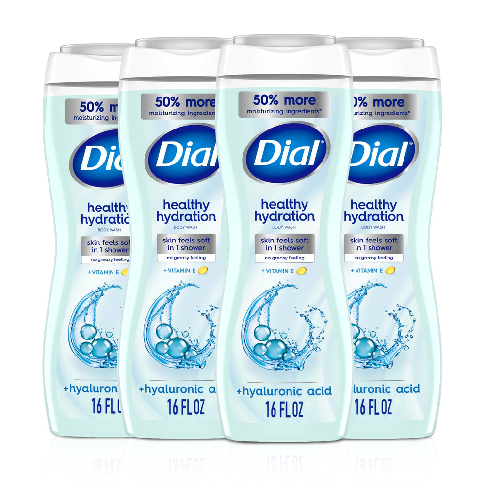 Dial Healthy Hydration bottle pours rich lather for deep hydration.