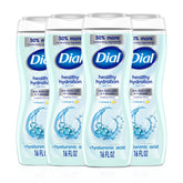 Dial Healthy Hydration bottle pours rich lather for deep hydration.