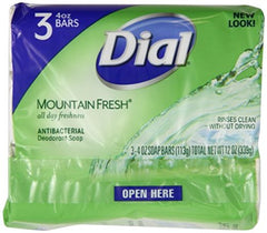 Close-up of Dial Mountain Fresh bar soap showing rich lather.