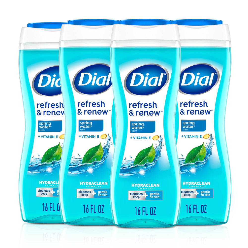 Dial Refresh & Renew Spring Water bottle on shelf for daily cleansing