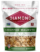 Diamond of California chopped walnuts 8oz packaging ideal for snacking