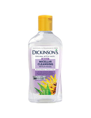 Dickinson's micellar witch hazel bottle front view for gentle makeup removal.
