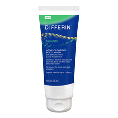 Differin Acne-Clearing Body Wash bottle pours a rich cream-to-lather for deep cleansing