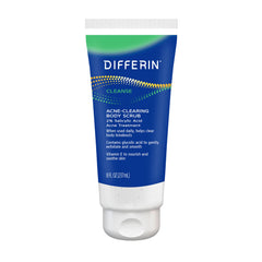 Differin Body Scrub back view shows pore-clearing action for smoother skin.