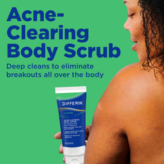 Differin Body Scrub shoulders close-up highlights gentle exfoliation.