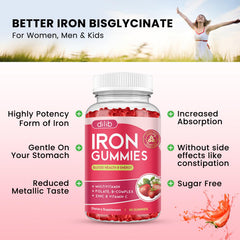 Dilib iron gummies being poured, convenient daily iron intake.