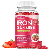 Dilib iron gummies strawberry flavor bottle close-up for daily energy support.