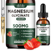 Dilib magnesium glycinate liquid bottle highlighting quick absorption for calmer days.