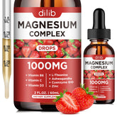 Dilib Triple Magnesium Drops bottle shown for daily relaxation and energy.