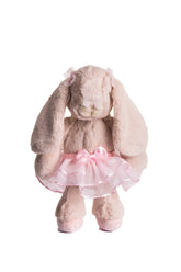 DILLY DUDU ballerina bunny with pink tutu ready for cuddles and pretend dancing.