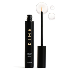 DIME Beauty Eyelash Boost Serum bottle demonstrates a clean, gentle formula for lash health.