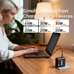 Dimiway six-port charging station with USB-C and USB-A for simultaneous device charging