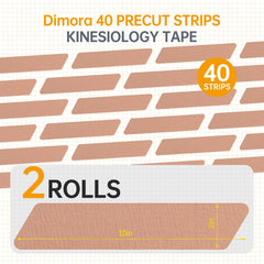 Dimora kinesiology tape pre-cut strips 40-count applied without scissors for swift relief.