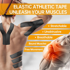 Dimora kinesiology tape on shoulder, designed to aid movement.