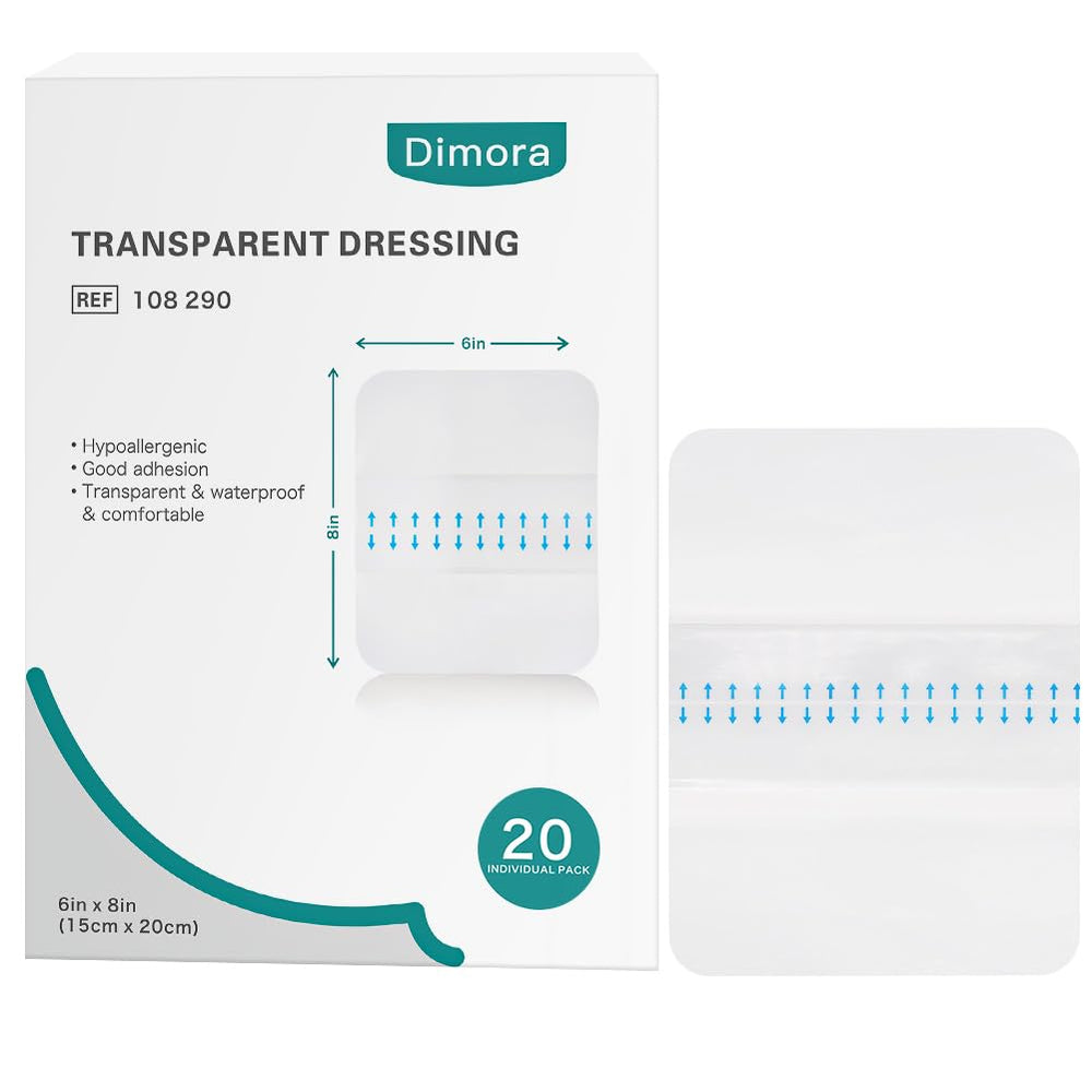 Dimora transparent film dressing 6x8 inch front view showing size and clarity for wound protection
