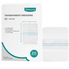Dimora transparent film dressing 6x8 inch front view showing size and clarity for wound protection