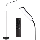 Dimunt LED floor lamp with arcuated lighting streaming wide illumination for living rooms.