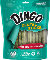 Dingo Dental Sticks 48-count packaging with resealable bag for lasting freshness.