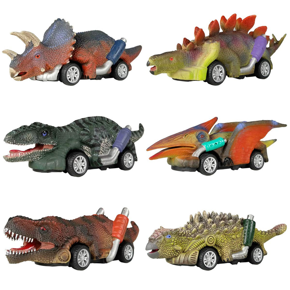Dinobros six-pack T-Rex pull-back car ready for fast action and backyard race play.
