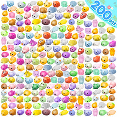 Dioju 200 Pcs Mochi Squishy Toys assortment of cute animal shapes for play.