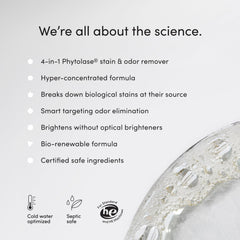 Dirty Labs bio-laundry-booster display emphasizes eco-friendly packaging.