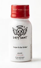 DIRTY SAINT Daily Wellness Shot bottle shows grape flavor for on-the-go hydration.