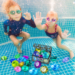 DISHIO pirate treasure chest pool toy used for organized gem retrieval.
