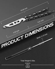 Dispatch Practice Butterfly Knife Trainer shows ABS handle for lighter, beginner-friendly use.
