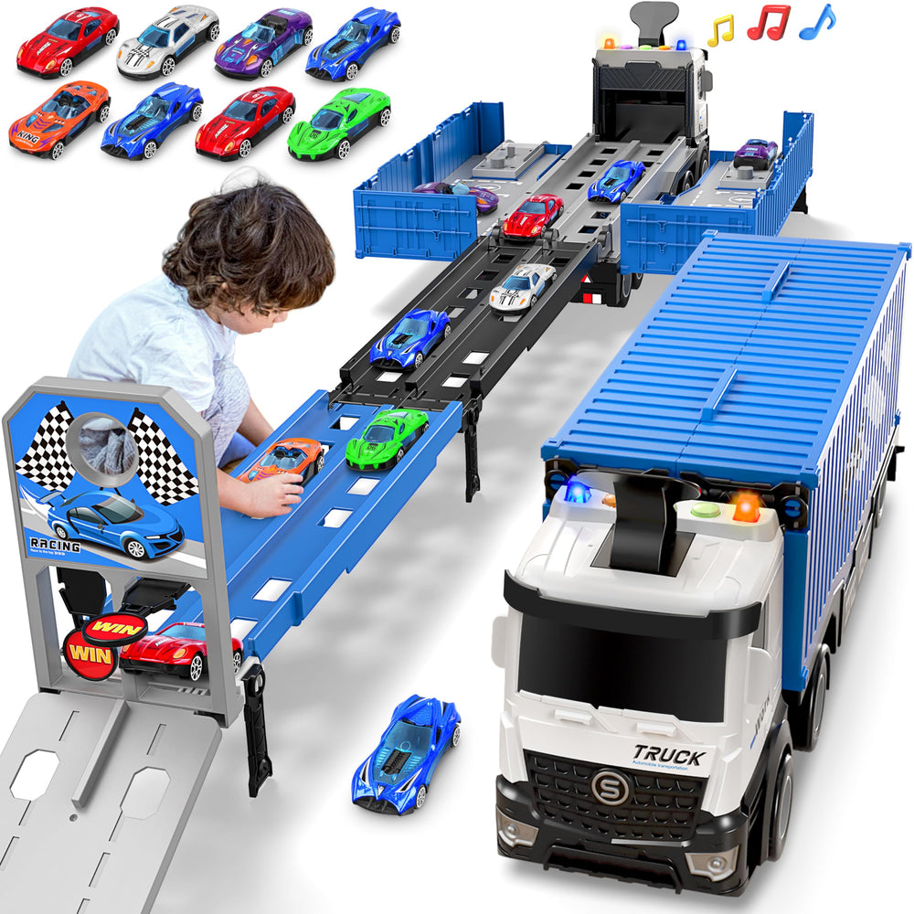 Diuerma carrier truck race track foldable 3-layer setup supports versatile at-home play.