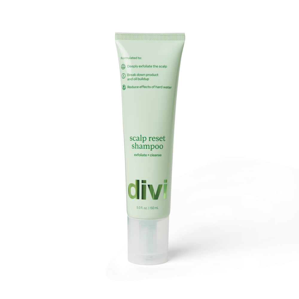 Divi Clarifying Scalp Reset Shampoo bottle, ideal for weekly deep cleansing.
