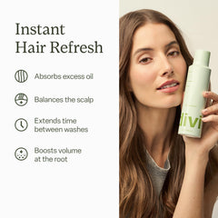 Divi Dry Shampoo spray application provides precise coverage for scalp refresh.