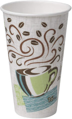 Dixie Perfectouch insulated hot cup with coffee haze design keeps drinks warm on the go.