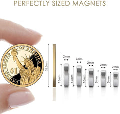DIYMAG 60Pcs on fridge demonstrates magnetic hold for photos and notes