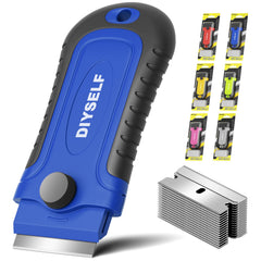 DIYSELF razor blade scraper with ergonomic handle for precise glass cleaning.