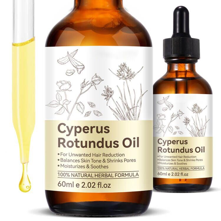 DLOMFVFQ Cyperus Rotundus Oil bottle front showing natural hair reduction formula.