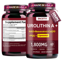 DNCDTYY Urolithin A + NAD liposomal capsules bottle for convenient daily dose.