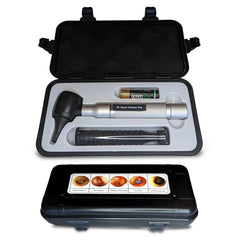 Doctor Mom LED Pocket Pro otoscope front view showcases durable aluminum body for home checks.