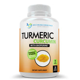 DOCTOR RECOMMENDED SUPPLEMENTS Turmeric bottle front shows organic turmeric formula.