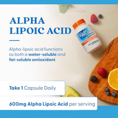 Vegan capsules of Doctor's Best ALA with a glass of water ready for daily use