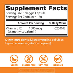 Doctor's Best B12 methylcobalamin capsules beside ingredients label