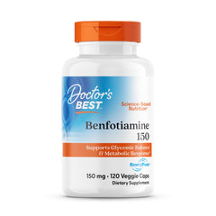 Doctor's Best Benfotiamine 150mg bottle closeup highlighting bioavailable vitamin B1