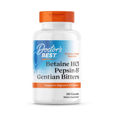 Doctor's Best Betaine HCl Pepsin bottle for protein digestion support after meals.
