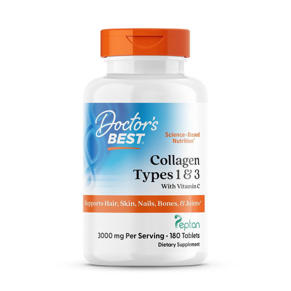 Doctors Best Collagen Types 1 & 3 bottle front supports joint comfort and skin health.