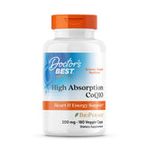 Doctor's Best CoQ10 200mg bottle resting on a counter for cardio energy support.