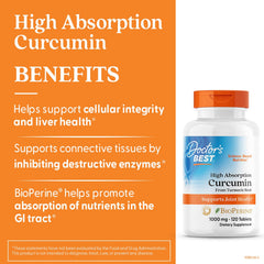 Doctors Best Curcumin C3 Complex 1000 mg tablets arranged for daily joint support