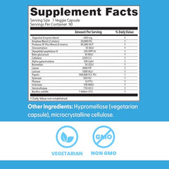 Ingredient panel highlights amylase, protease, glucoamylase, and other enzymes.