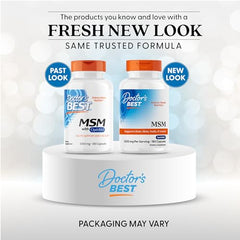 Doctor's Best MSM label close-up highlighting high-purity OptiMSM