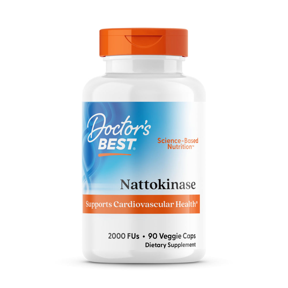 Doctor's Best nattokinase 2000 fu bottle highlighting label and circulation-support enzyme.