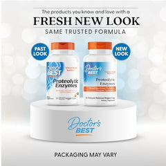 Close-up of Doctor's Best proteolytic enzymes capsules highlighting delayed-release design.