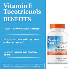 Close-up of Doctor's Best Tocotrienols label showing palm oil tocotrienols for immune support